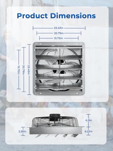FOHERE 20 Inch Shutter Exhaust Fan Wall Mounted, High Speed 3500CFM Vent Fan with 1.65M Power Cord, Quiet Air Circulation for Garages And Shops, Greenhouse,Attic, Shed, Commercial Use - size: 20 Inch