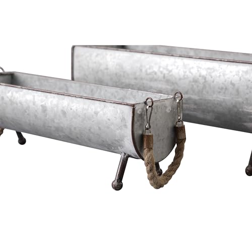 SOFE Poultry Feeder Galvanized Metal Chicken Feeder Set of 2 | Farmhouse Chicken Picnic Table Feeder, Chicken Planter, Decorative Galvanized Tray Trough Shaped, 15 and 13 Inches Long