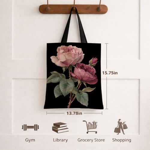 Vintage Floral Canvas Tote Bag, Aesthetic Botanical Reusable Grocery Bags for Women, Elegant Floral Lover Gift Tote - color: Color25