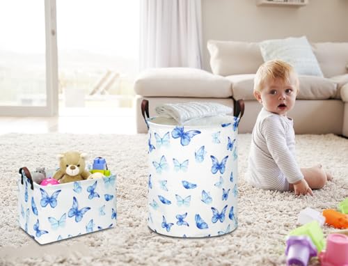 NTAOHAMPER Rectangular Blue Butterfly Storage Basket,baptism basket for favors,Collapsible Gift Basket with Handles,Kids Toys/Books Box(Blue Butterfly) - color: Blue Butterfly