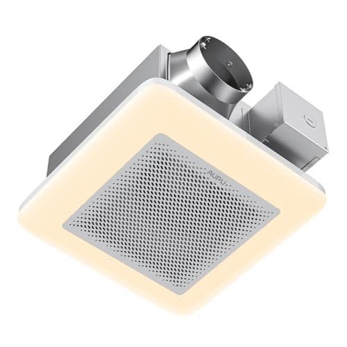 AUPU Bathroom Exhaust Fan with 3CCT LED Light&Humidity Sensor,HVI&Energy Star Bathroom Fan, 50-80-110 CFM Household Extractor Fan,Retractable Bracket Ventilation Fan,4''Duct,Ceiling Mounted,0.8 Sone - size: 3 CCT Light