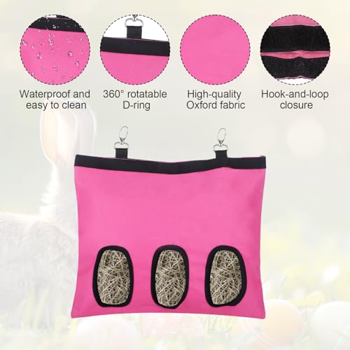 2PCS Rabbit Hay Feeder,3 Hole Hay Bag for Rabbits, Washable Hanging Small Animal Feeder for Guinea Pig Bunny Chinchillas Hamsters and Other Pets - color: Pink