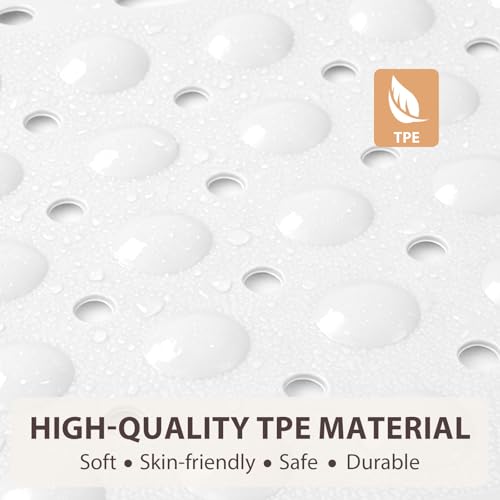 ZOESOE Square Shower Mat Non Slip: 27 x 27 Inches Large Shower Mats for Inside Shower, Soft TPE Shower Floor Mat with Suction Cups and Drain Holes, Machine Washable - color: White