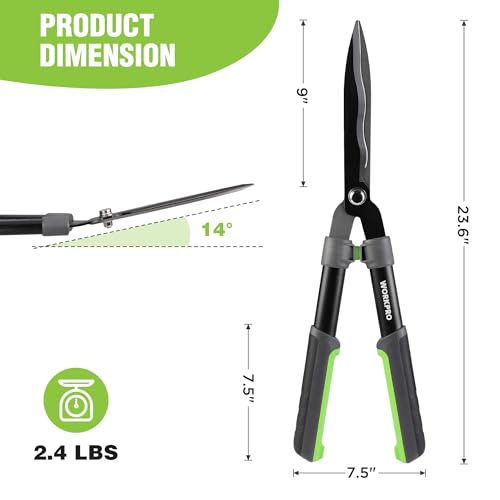 WORKPRO Garden Hedge Shears, 23" Manual Hedge Clippers/Bush Cutter | Gardening Shears with Steel Wavy Blade, Shock Absorbing Bumper, Ergonomic Handle for Pruning Borders & Shrubs - size: 23"
