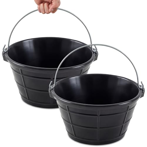 Sadnyy 2 Pcs Rubber Feeder Bucket, Quart Gallon Rubber Horse Feed Bucket with Handle Large Utility Feed Pan Dog Bowl Horse Feeder for Goats Horses Animal Feeding, Inches(13.4 x 7.3 Inches,Classic) - size: 13.4 x 7.3 Inches, style: Classic
