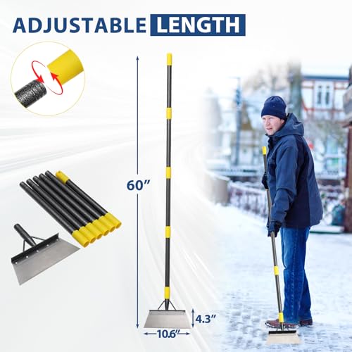 Floor Scraper Long Handle Heavy Duty, 60" Multifunctional Cleaning Shovel, Ice Scraper Stainless Steel Garden Tools Weed Scraper for Cleaning,Weeding,Scraping,Ice Remove,Landscaping,Yard