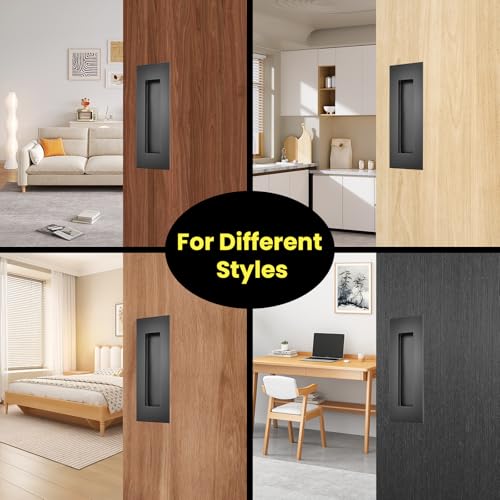 6 Inch Sliding Closet Door Handles, 2 Pack | Stainless Steel Recessed Finger Flush Pulls, Rectangular Matte Black Pocket Door Handles for Closet Doors Sliding Barn Doors - size: 6"×1.97" (L×W)