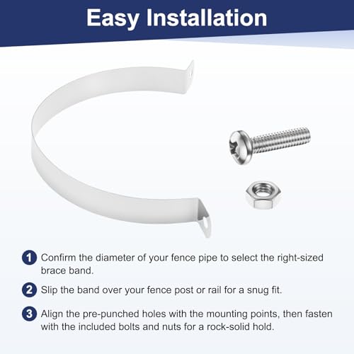 M METERXITY 12-Pack 3-1/8" Brace Bands Chain Link Fence Parts | Galvanized Steel Chain Link Brace Band with Bolts and Nuts for Fence, Gate, Posts, Rust-Resistant - size: 3-1/8"
