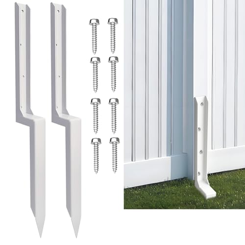 Fence Post Repair Stakes Kit, White, 2-Pack | 1/8" Thickened Carbon Steel, One-Piece Structure, Heavy Duty Ground Anchor, For Broken/Leaning Privacy Fence & Mailbox Post - color: White/2 Pack