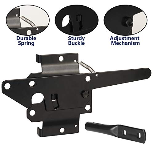 JIAHOO Post Mount Gate Latch for Wooden Fence - Heavy Duty Self Locking Gate Latch Hardware for Pool/Garden Gate Safety Latch, Automatic Fingertip Release Latches for Vinyl/Wood Fence, Black Finish