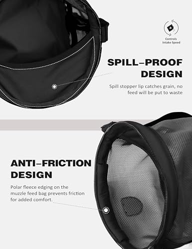 Harrison Howard Horse Muzzle Feed Bag Nylon Mesh Grain Feed Bag with Padded Neck Strap Adjustable Belt Black Small - color: Black, size: Small