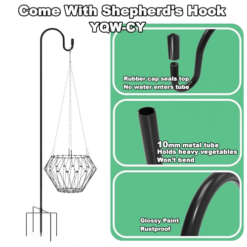Hanging Chicken Feeder, Foldable Chicken Vegetable Fruits Feeder with 35.5lnch Shepherds Hook, Poultry Feeding Holder Basket with Hanging Chain for Chicken Coop Accessory - style: 2 Pack with 2 Shepherds Hooks