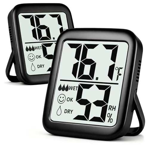 Antonki 2 Pack Room Thermometer Indoor Hygrometer | Monitor Temperature & Humidity, Accurate, Fast Read, Easy To View, Magnetic/Kickstand/Hanging, ℉/℃, w/ Battery, Compact - color: 2 Pcs * Classic Black ( 97%+ Choice )