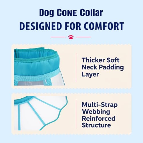 Soft Neck Pad Hard Plastic Dog Surgery Recovery Cone Collar for Small Dogs | Clear Vision Cone for Dogs to Stop Licking, Comfy Dog Head Cones of Shame, Extra Long Elizabethan Collar, Blue-green, S - color: Blue-Green, size: Small