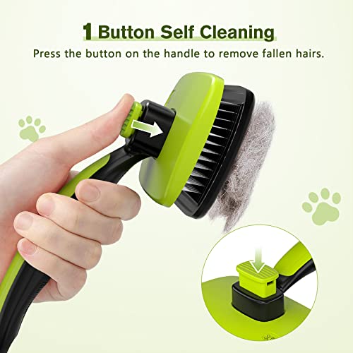 Pecute Skin Friendly Self-Cleaning Slicker Brush for Dog & Cat Shedding | 1 click clean, Lightweight, Undercoat hair removal, For short/long/double/white coats - size: Small
