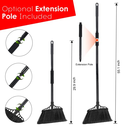 3-Pack Heavy Duty Broom, Commercial Broom with 55" Long Handle Outdoor Indoor, Industrial Brooms for Sweeping Garage Concrete Courtyard Patio Home Kitchen Office - All Black - color: Total Black