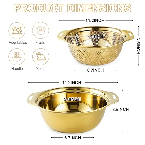 Gulex Colander Stainless Steel 4-quart with Bowls, Strainer Kitchen, Gold - color: Gold, size: 4QT