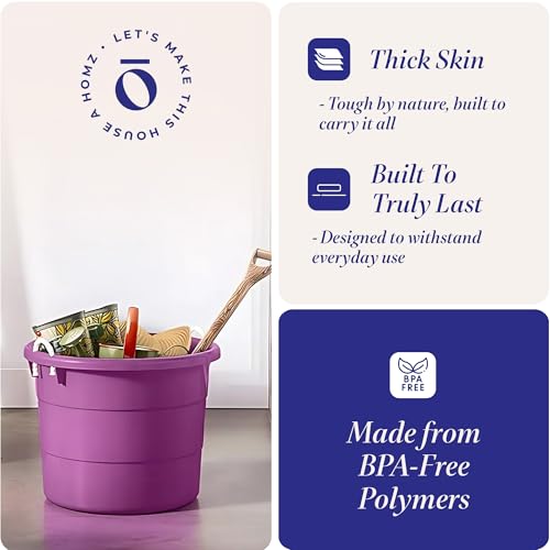 HOMZ Utility Tub, Storage Bucket with Rope Handles, 18 Gal, Purple, 2 Pack | Portable Plastic Container, Indoor and Outdoor Bucket for Kitchen, Laundry, Garden, Bathroom, and Garage Organization - color: Purple