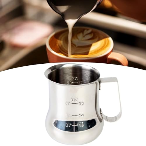 TrueCraftware- 24 oz Milk Frothing Pitcher Stainless Steel with Measuring Scale- Frother Cup Steaming Espresso Milk Pitcher Coffee Bar Cappuccino Barista Tools Milk Jug Steamer - size: 24 Ounces