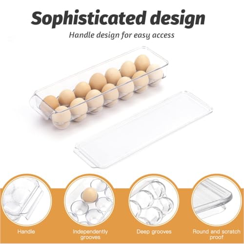 Egg Holder for Fridge with Lid, Egg Containerand for Refrigerator with Front Handle, BPA-Free Clear Plastic 14 Eggs Stackable Tray Storage for Refrigerator. (28 Eggs, Pack of 2)