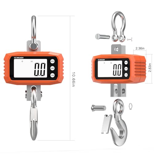 1000kg Digital Crane Scale & Hanging Scale - Aluminium House Stainless Steel Handle| Multi-Use for Gym, Hunting, Travel (Luggage), Farming, Fishing | High-Precision LCD Display, Orange