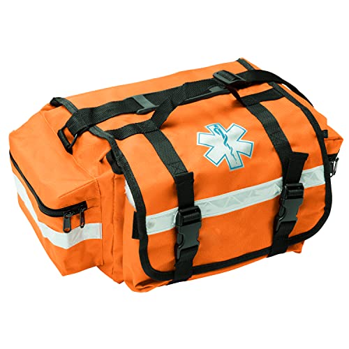 NOVAMEDIC NM-RO63P Professional First Responder Bag, 17” x 9” x 7” Empty EMT Trauma Kit Carrier with Removable Dividers, Reflective Strips, Water-Resistant Base for Emergency Medical Supplies (Orange) - color: Orange