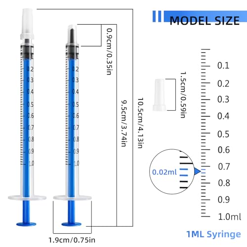 20 Pack 1ml Syringe for Liquid, 1cc Colostrum Syringes, Plastic Small Syringes with Cap for Scientific Labs, Measuring Liquids, Oral Dispenser, Feeding Pets - Individually Sterile Packed