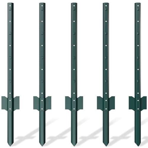 3FT Metal Fence Post, 5 Pack Heavy Duty Garden Fence Posts T Post, No Dig U-Post for Garden, Yard, Patio Fencing - size: 3FT-5PCS Integral