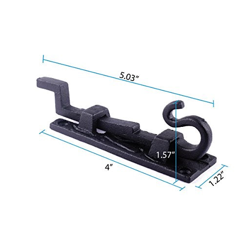 Renovators Supply Manufacturing Door Lock Latch 5 in. Black Wrought Iron Pig Tail Tip Styled Necked Offset Slide Bolt Latch with Mounting Hardware - size: Pack of 1, style: Antique