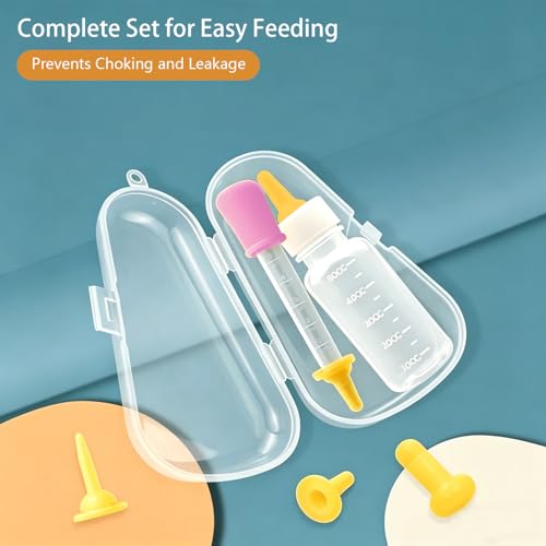 Pet Feeding Kit for Newborn Cats & Dogs | 50ml Milk Bottle + Dropper + 4 Replaceable Nipples | Kitten & Puppy Nursing Tools (50ml Milk Bottle Set(6 Piece))