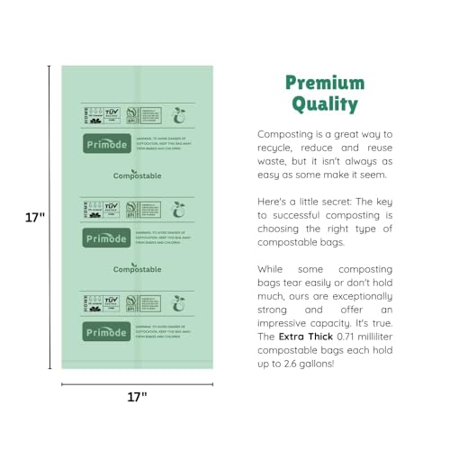 Compost Bags, Compostable Trash Bags 2.6 Gallon Compostable Bags, Small Compost Bags for Countertop bin Extra Thick 0.71 Mil. ASTM D6400 Certified By BPI and TÜV AUSTRIA (2.6 Gallon, 200 Units) - size: 200 Count (Pack of 1), style: 2.6 Gallon