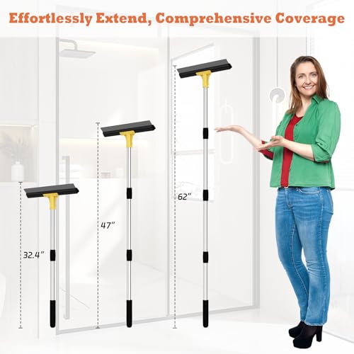 Large Heavy-Duty Floor Squeegee, 18” Rubber Blade Broom & 62” Long Handle Floor Squeegee for Concrete, Bathroom Tile, Garage Concrete, Deck, Shower Glass, Window Cleaning - color: Yellow