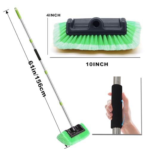 Car Wash Brush with Long Handle – Five-Sided Soft Bristle Brush for Car, Truck, SUV, RV, Boat & House Siding Cleaning(Green) - color: Green