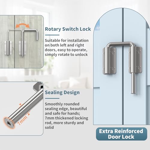 Upgraded Sliding Door Loop Lock, Barn Door Latch, Silver-1PC | 2.38″ Multi-Angle Locks for 90/180 Degree Aluminum Alloy Security Gate Latches for Fence, Window, Closet, Bedroom, Screen - color: Silver-1PC