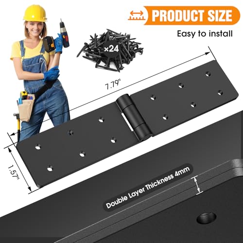 Heavy Duty Gate Hinges 270° Adjustable, 4-Pack for Wood Fence Barn Door | Double layer folding butt hinges, screws included, heavy duty steel, for wood fence barn gate - color: 4 pack Black