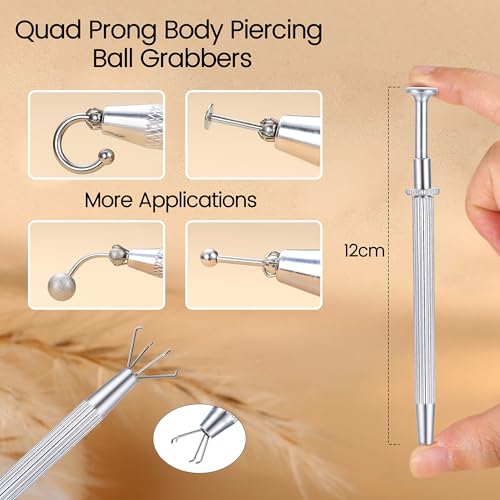 Piercing Ball Grabber Tool, 14-20G Taper for Changing Jewelry | Surgical Steel Flat Back Earrings Threader Tool Insertion Pin, Body Piercing Kit for Ear Rook Conch Nose Lip Jewelry Removal - style: Ball Grabber Tool - 12cm