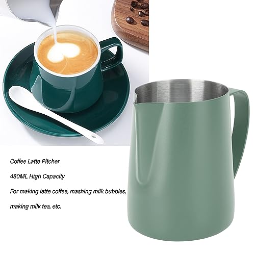 480ML Milk Frothing Pitcher,Steaming Pitcher,Milk Frother Cup,Coffee Frothing Cup 304 Stainless Steel Milk Frother Jug Point Mouth Latte Art Pitcher with Inner Scale(#1) - color: #1