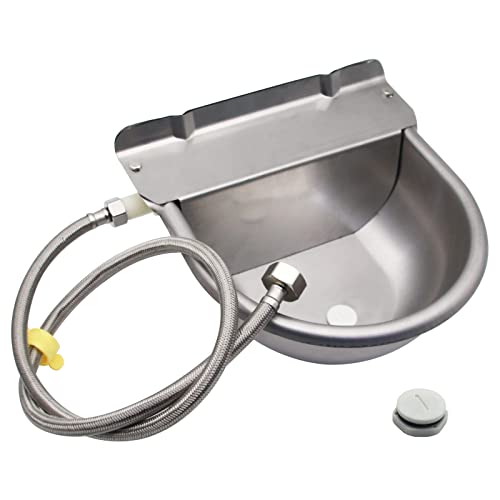 Automatic Livestock Waterer Bowl,304 Stainless Steel Float Valve Pet Bowl | 2.5L |Self Filling|for Large Dogs Chickens Horses|2 Drain Plug for Easy Clean|39''Pipe Fit 3/4'' GHT Male Faucet|Wall Mounted