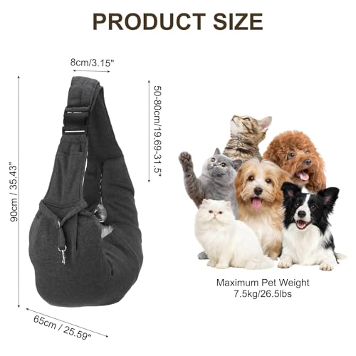 Dog Sling Carrier for Small Dogs and Cats Up to 16.5 Lbs, Adjustable Buckle with Pocket Pet Sling Carrier Safety Harness, (Dark Gray, 1 Pcs) Intended for Outdoor/Camp/Travel - color: Dark Gray