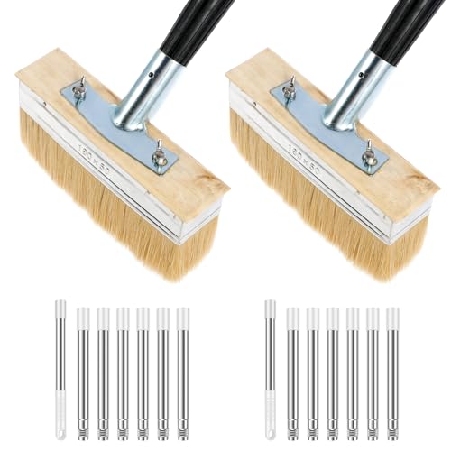 2 Pack Deck Stain Brush Set with 67" Extension Pole, 6.88" Wide Deck Brush | Boar Bristle Blend Paint Brush for Wood Deck, Fence & Wall, Multi-Surface Applicator for Stain, Limewash, Latex Paint - style: 2pcs