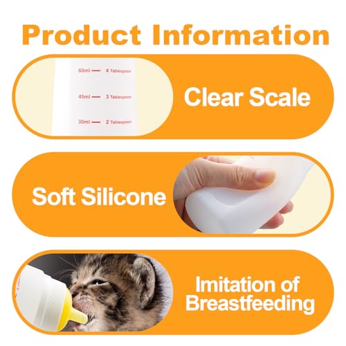 Puppies Nursing Bottle, Kitten Feeding Bottle with Feeding Nipple and Syringe,Ventilation Valve Resistant Tearing for Small Animal, Kittens, Rabbit, Hamster (Yellow) - color: Yellow, size: Model 3