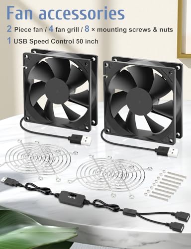 2 Packs Wathai 92mm x 25mm 90mm 5V USB Fan for Receiver AV Cabinet Console | 2 in 1 Small USB Fan for Computer Receiver AV cabint Game Console PC Laptop TV Box Projector Router Cooling - size: 92x25mm (5V)