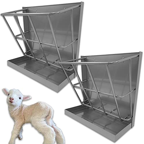 2Pcs Hay Feeder Goat 22 Gallon | Hay Rack, Heavy Duty Iron 2 in 1 Hay Rack for Sheep, Horses, Goats with Grain Tray, Effortless Installation in Farm - size: 2 IN 1 (2PCS)