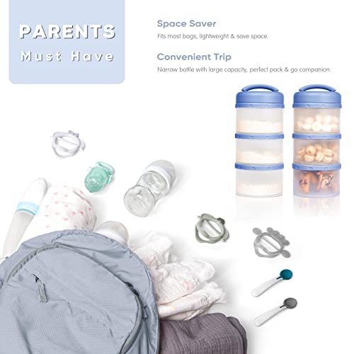 Termichy Stackable Formula Dispenser Portable: Milk Powder Container to go | Separated Compartments Premeasure Storage - Mess-Free Funnel Spout for No-Spill Pouring - for Home or Travel Use - color: Blue