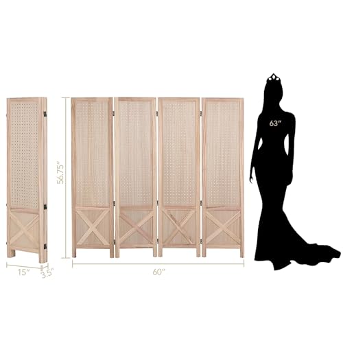 Wnutrees 4 Panel Pegboard Display,5 Ft Folding Privacy Screen Room Divider | Wood Portable Freestanding Board Organizer, Partition for Craft/Art Shows, Retail, Events, Wall Display, Natural - color: Natural