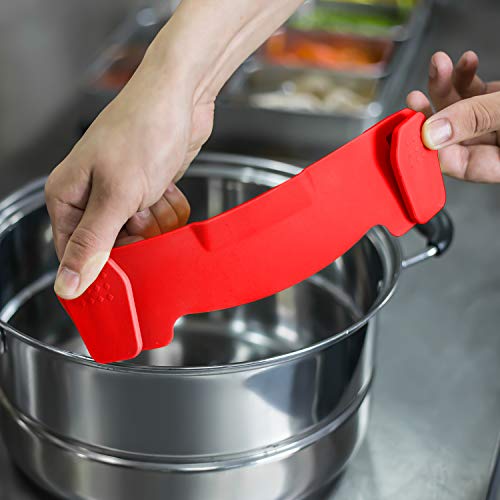 AUOON Clip On Strainer for Pots, Standard 8.86 x 3.55 in, Red | Food-grade Silicone, Fits Pots Pans Bowls, Dishwasher Safe, for Pasta Noodles Vegetable Fruits, Space-saving Kitchen Gadget - color: Red, size: Standard 8.86 x 3.55 in