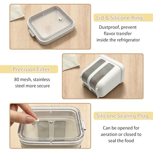 Greek Yogurt Strainer with Lid, 1100ml Large Capacity Yogurt Maker | Filter with Fine Mesh Bag, Whey Separator Kitchen Tool for Thick Yogurt Soybean Milk Kefir Cheese Soup Fruit Juice Coffee