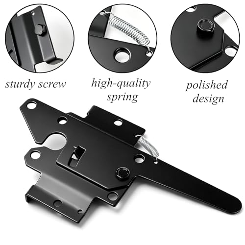 Tebery Self-Locking Gate Latch Heavy Duty, Automatic Post Mount Door Gate Lock for Fence, Weatherproof Steel Yard Gates Latch Hardware for Garden, Barn, Farm, Outdoor Fences, Black