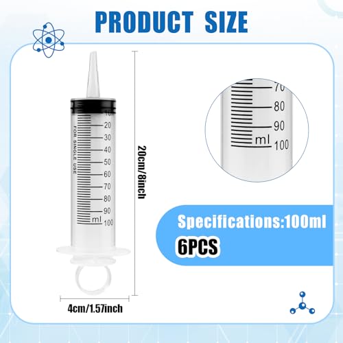 6 Packs Large Plastic Syringe with Measurement for Liquids, Jello shot Party, Medicine Student, Oral, Scientific Labs, Measuring, Dispensing, Home Care (100 ml)
