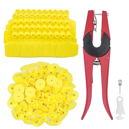 100 Pieces Blank Cattle Ear Tag with Applicator for Pig Cattle Cow Dog | TPU Livestock Ear Tag Kits Animal Identification with Ear Tag Applicator (Yellow) - color: Yellow